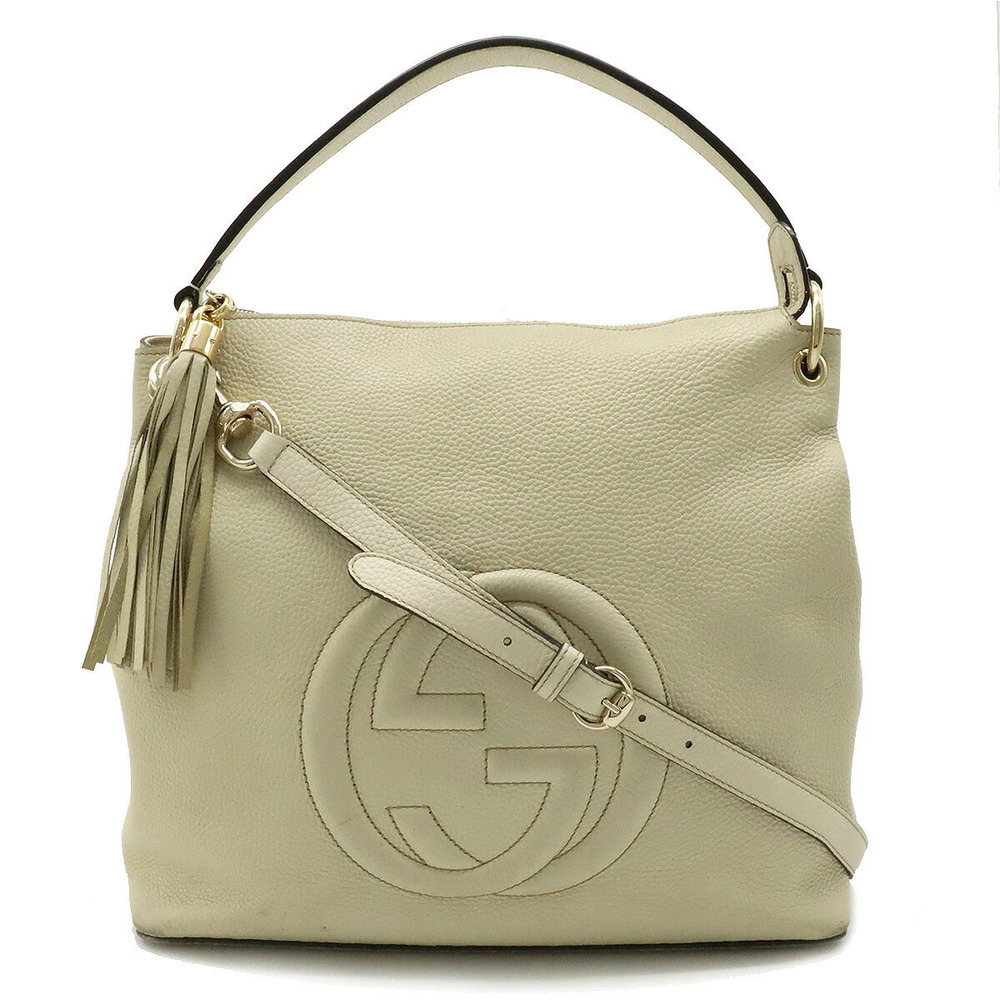 Gucci Soho Interlocking G Fringe Tassel Shoulder Bag Handbag Leather Ivory White